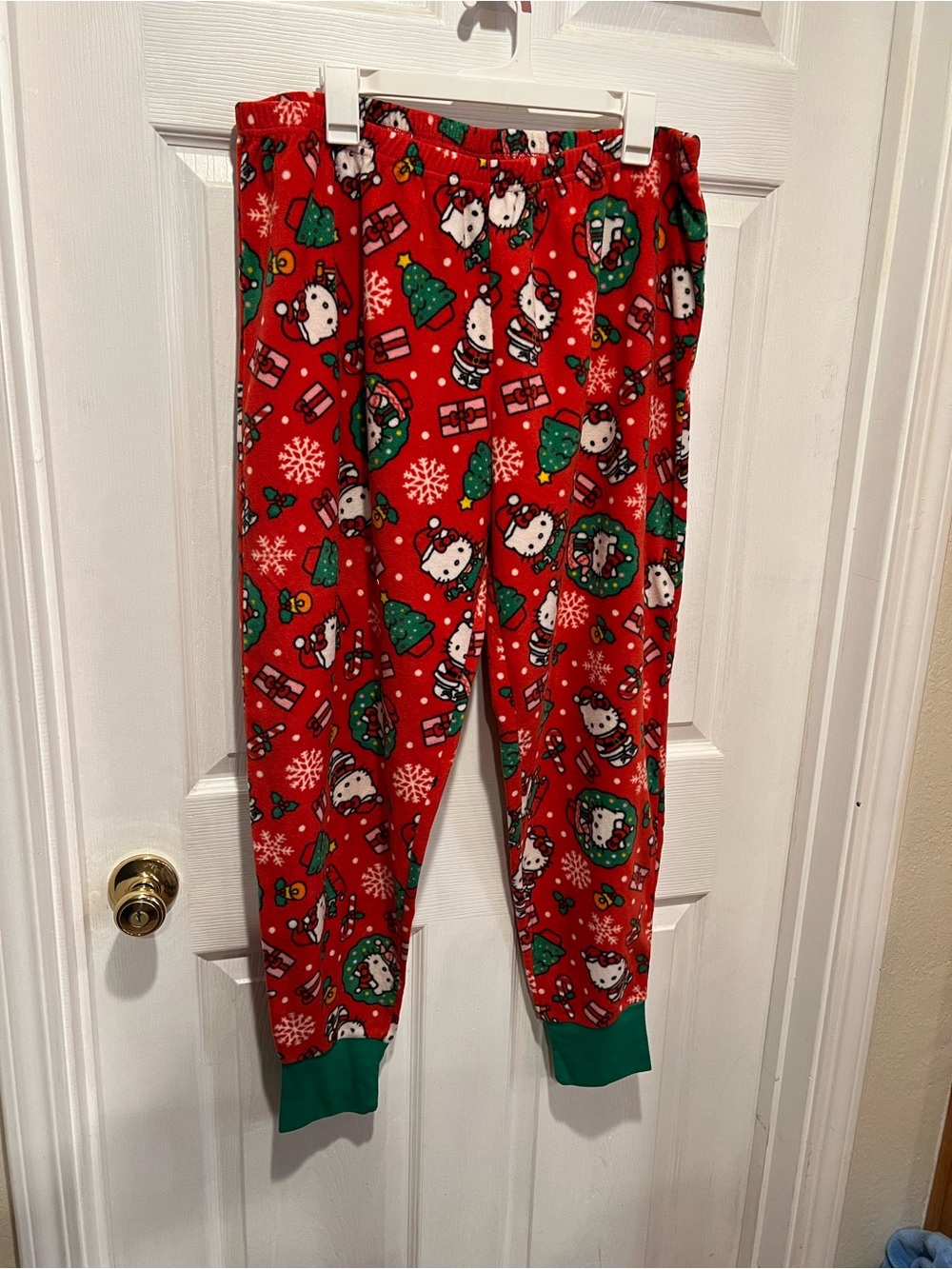 Hello Kitty Holiday Red Fleece Pajama Pants with Green Trim NWOT